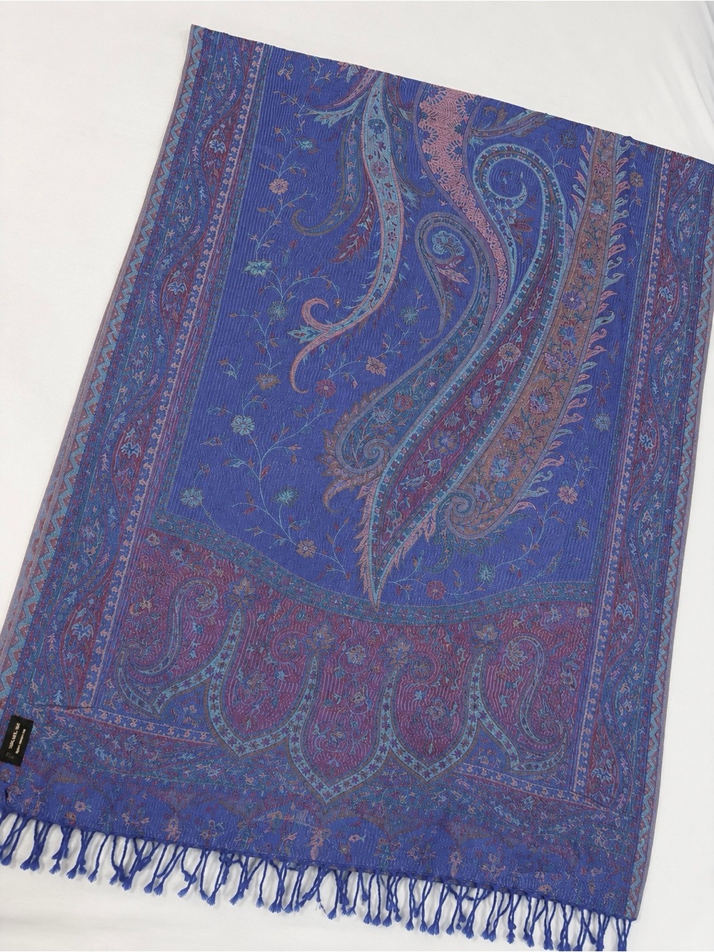 Paisley Fringe Wrap Scarf in Royal Blue - Unbranded